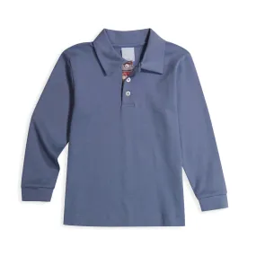 Long Sleeve Pima Polo with Printed Contrast Collar -- Steel Blue w/ Lawson Madras