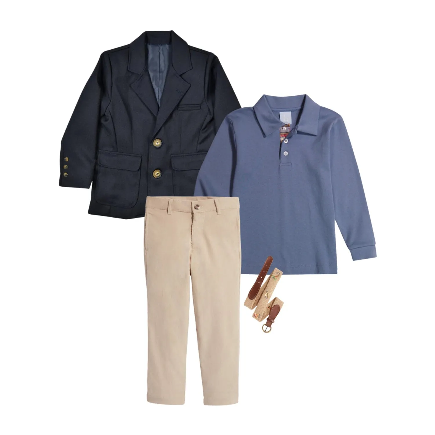 Long Sleeve Pima Polo with Printed Contrast Collar -- Steel Blue w/ Lawson Madras