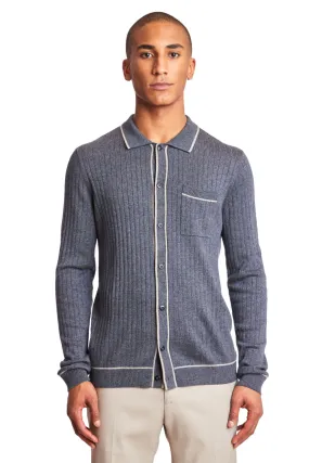 L/S Full Button Tipped Polo - Charcoal