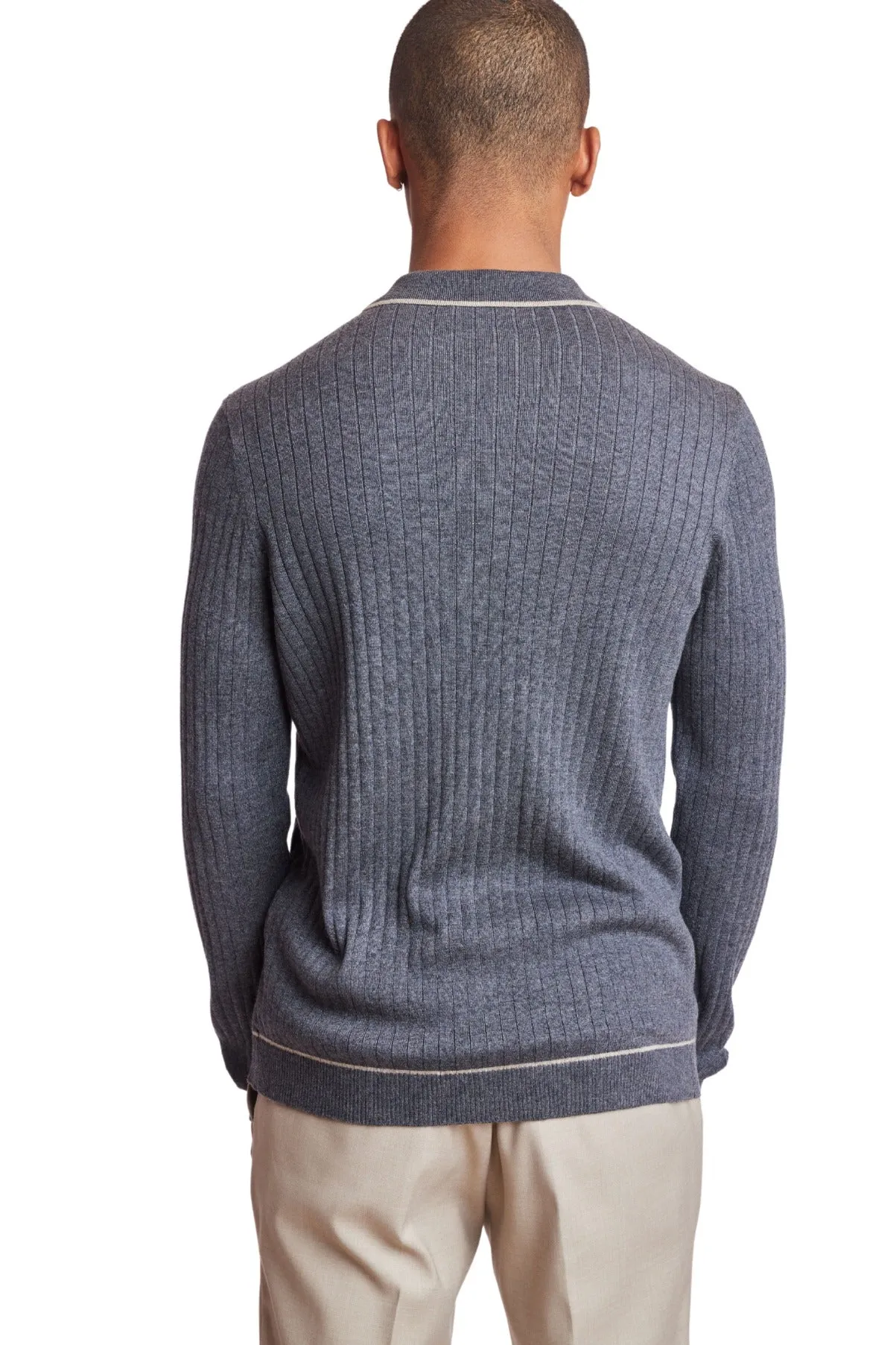 L/S Full Button Tipped Polo - Charcoal