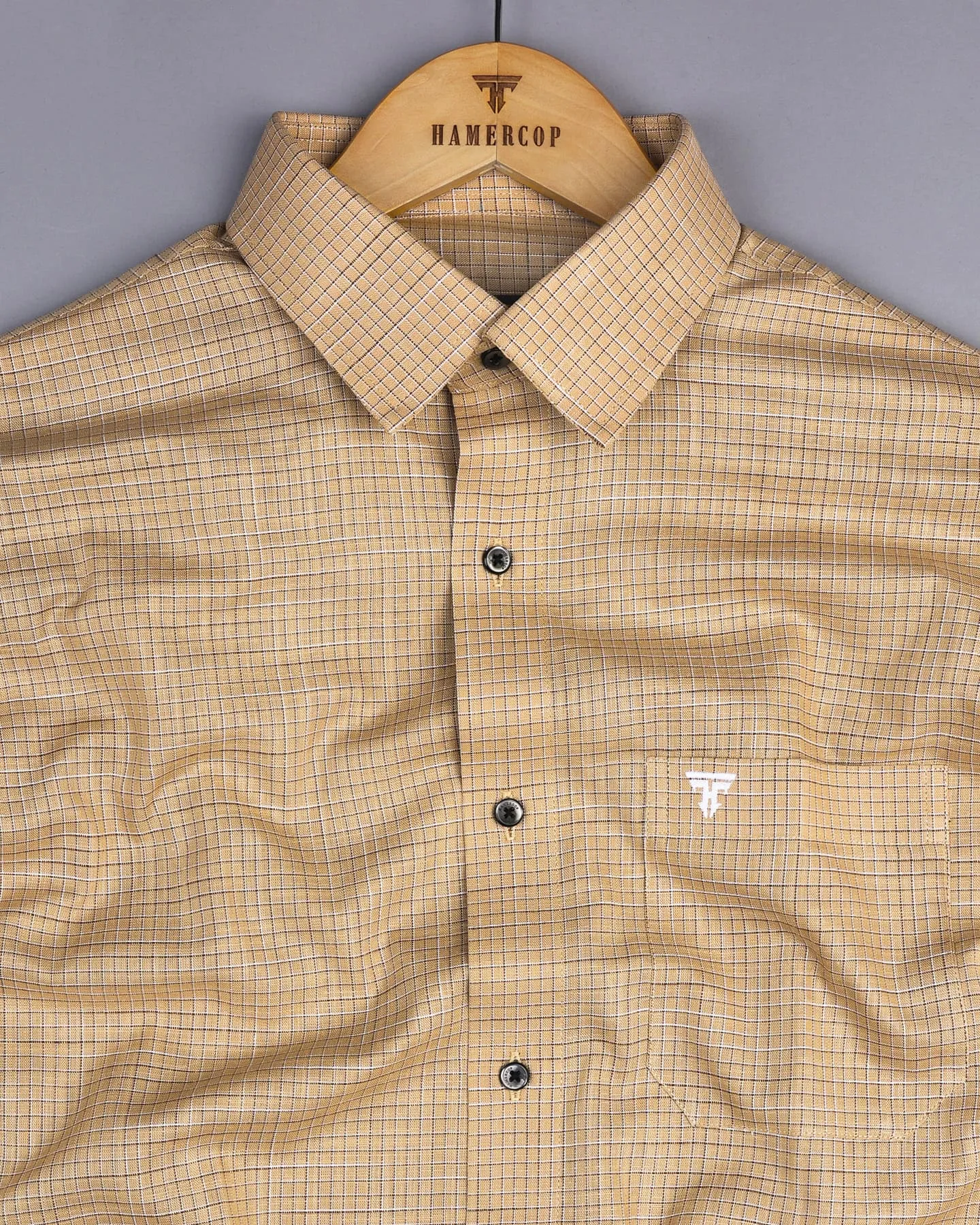 Luton Cream Check Amsler Cotton Formal Shirt