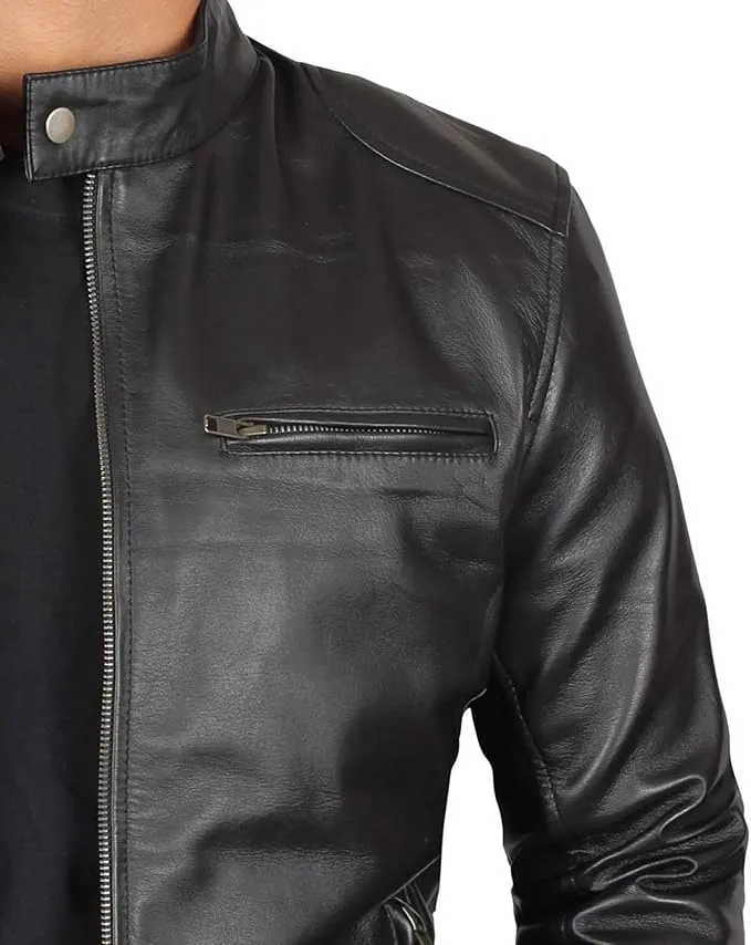 Men’s Leather Jacket – Premium Cafe Racer Style, Real Lambskin, Bold & Timeless Biker Look