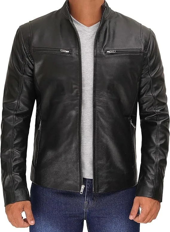 Men’s Leather Jacket – Premium Cafe Racer Style, Real Lambskin, Bold & Timeless Biker Look