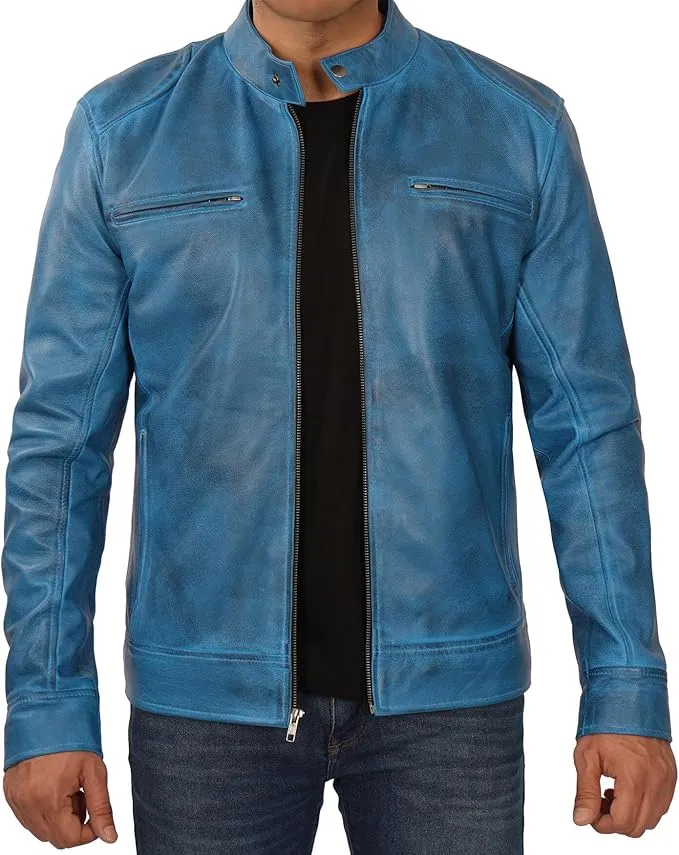 Men’s Leather Jacket – Premium Cafe Racer Style, Real Lambskin, Bold & Timeless Biker Look