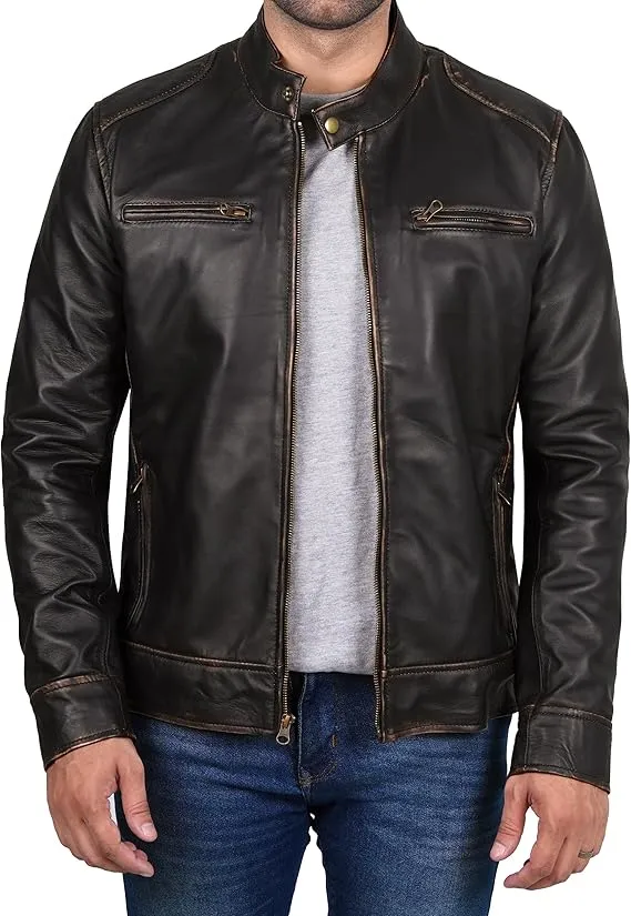 Men’s Leather Jacket – Premium Cafe Racer Style, Real Lambskin, Bold & Timeless Biker Look