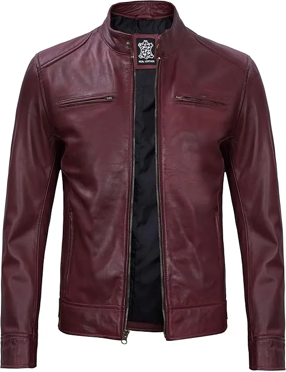 Men’s Leather Jacket – Premium Cafe Racer Style, Real Lambskin, Bold & Timeless Biker Look