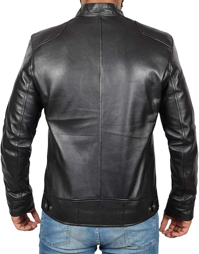 Men’s Leather Jacket – Premium Cafe Racer Style, Real Lambskin, Bold & Timeless Biker Look