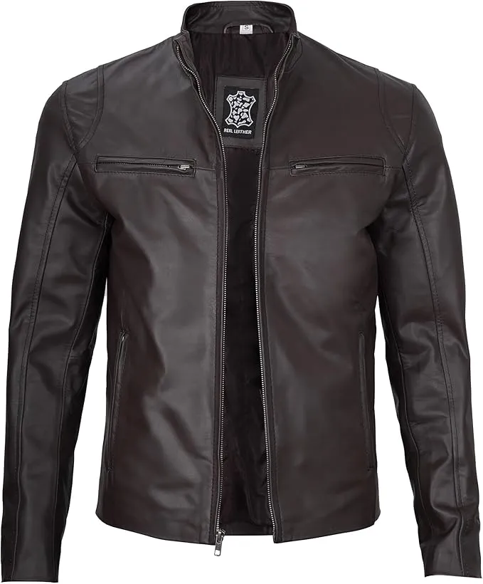 Men’s Leather Jacket – Premium Cafe Racer Style, Real Lambskin, Bold & Timeless Biker Look