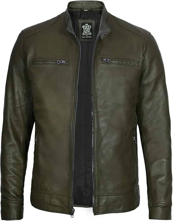 Men’s Leather Jacket – Premium Cafe Racer Style, Real Lambskin, Bold & Timeless Biker Look