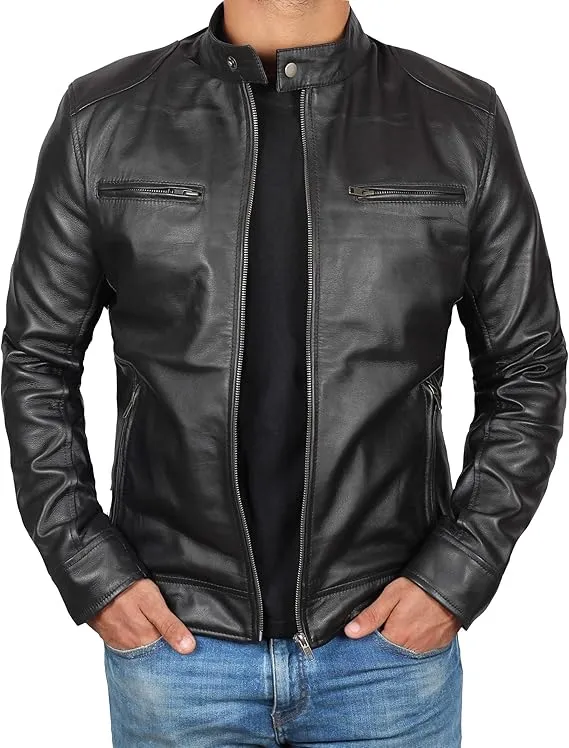Men’s Leather Jacket – Premium Cafe Racer Style, Real Lambskin, Bold & Timeless Biker Look