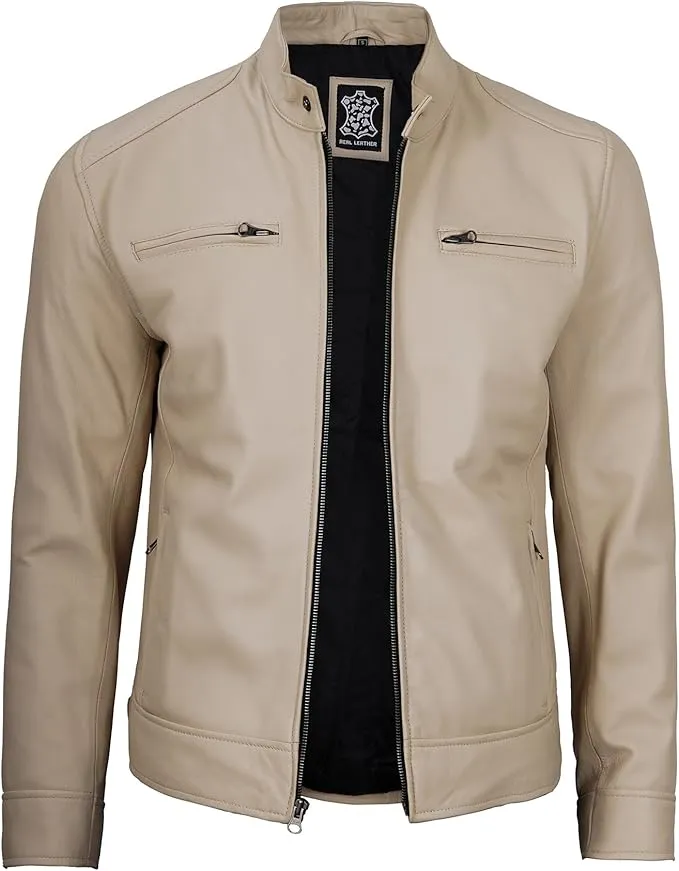 Men’s Leather Jacket – Premium Cafe Racer Style, Real Lambskin, Bold & Timeless Biker Look