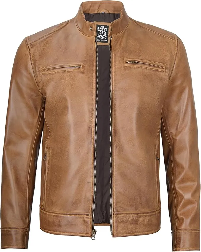 Men’s Leather Jacket – Premium Cafe Racer Style, Real Lambskin, Bold & Timeless Biker Look