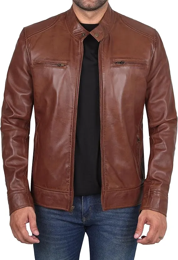 Men’s Leather Jacket – Premium Cafe Racer Style, Real Lambskin, Bold & Timeless Biker Look