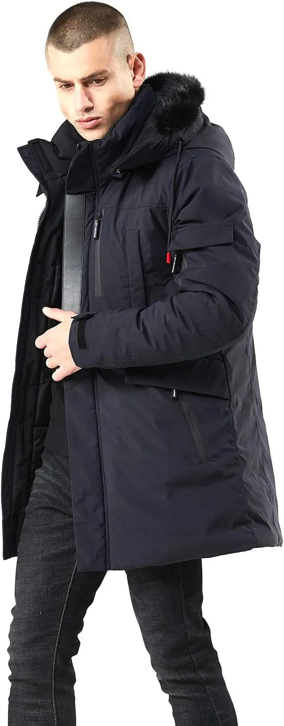 Men's Red Winter Hooded Parka Cargo Long Sleeve Coat
