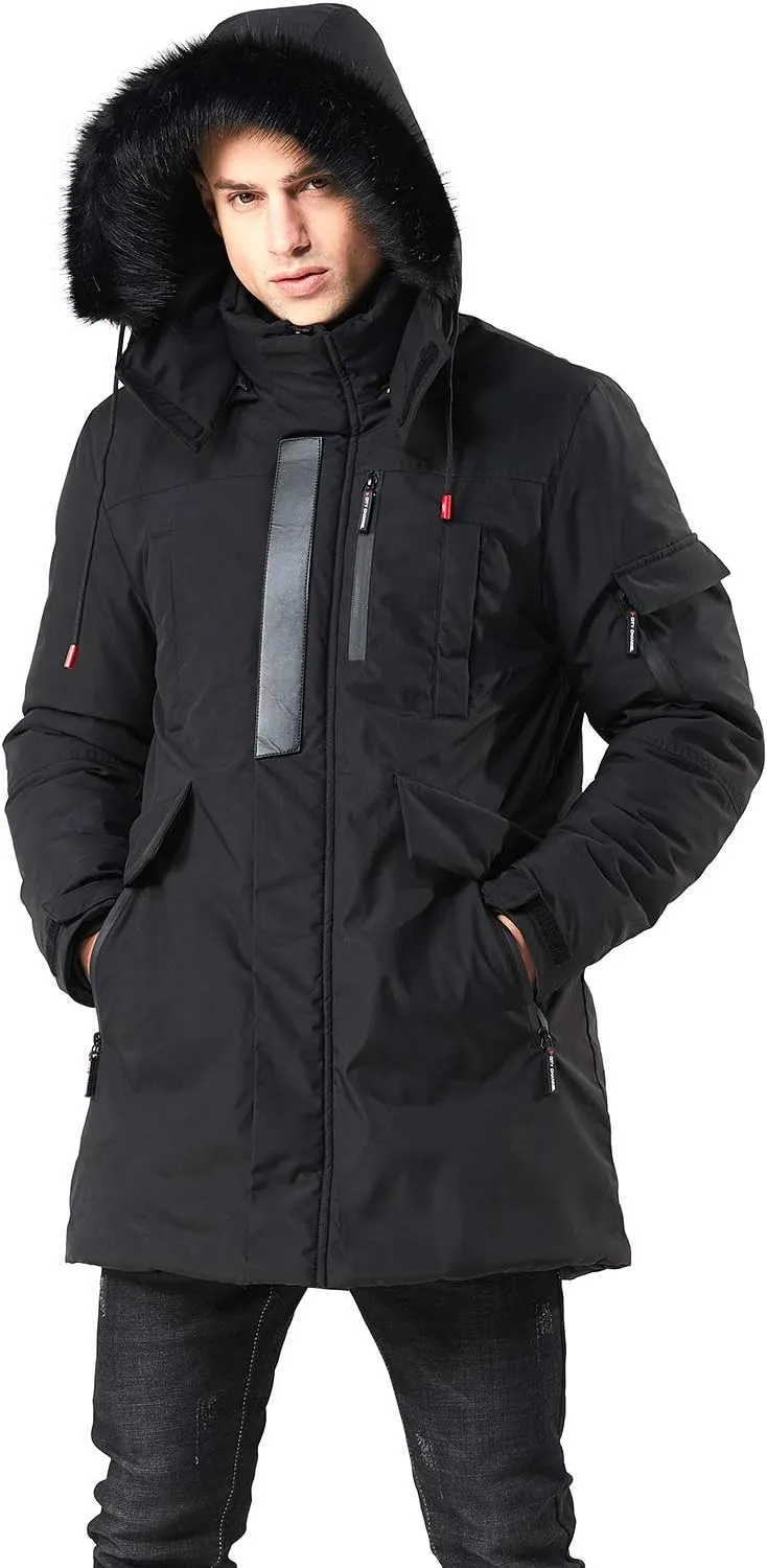 Men's Red Winter Hooded Parka Cargo Long Sleeve Coat