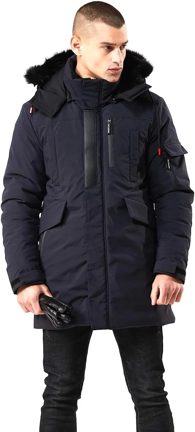 Men's Red Winter Hooded Parka Cargo Long Sleeve Coat