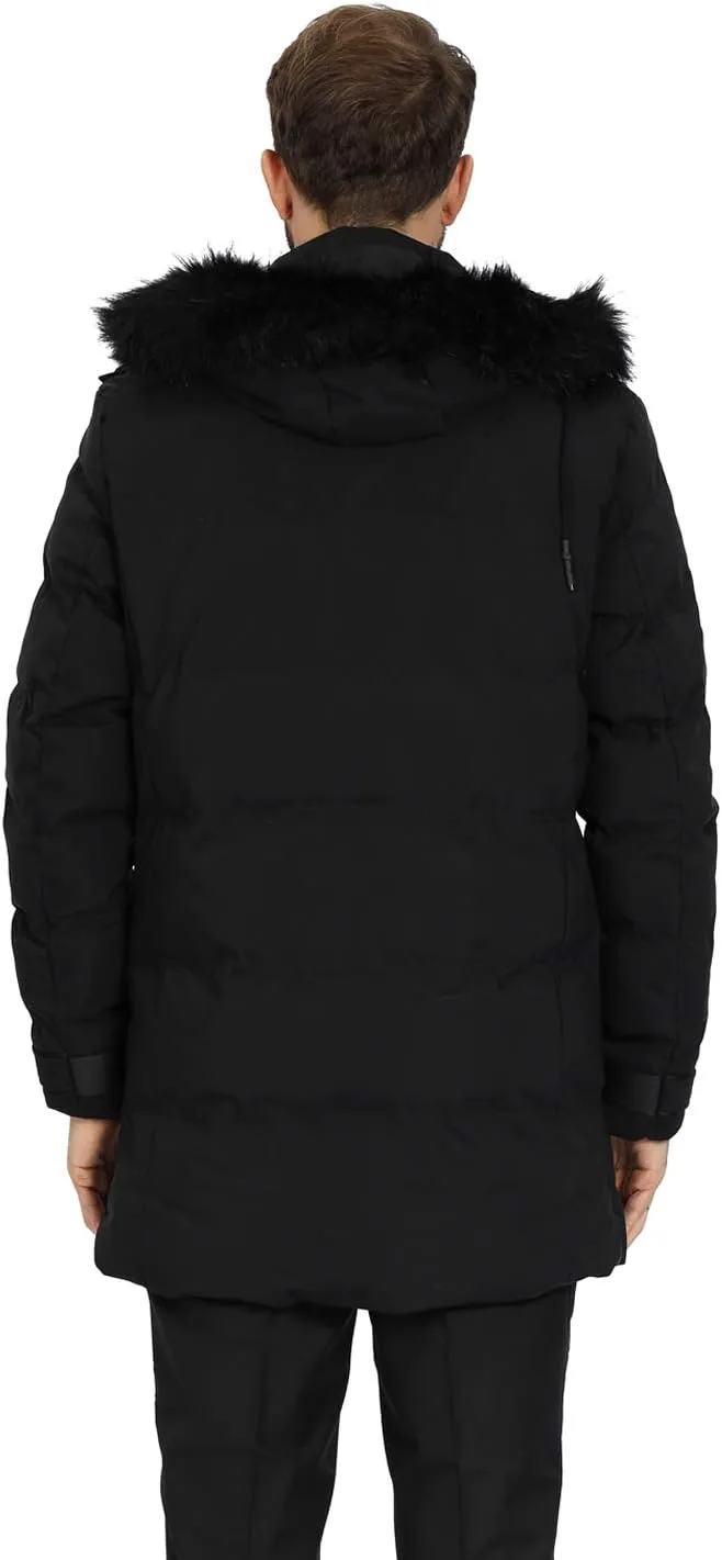 Men's Red Winter Hooded Parka Cargo Long Sleeve Coat