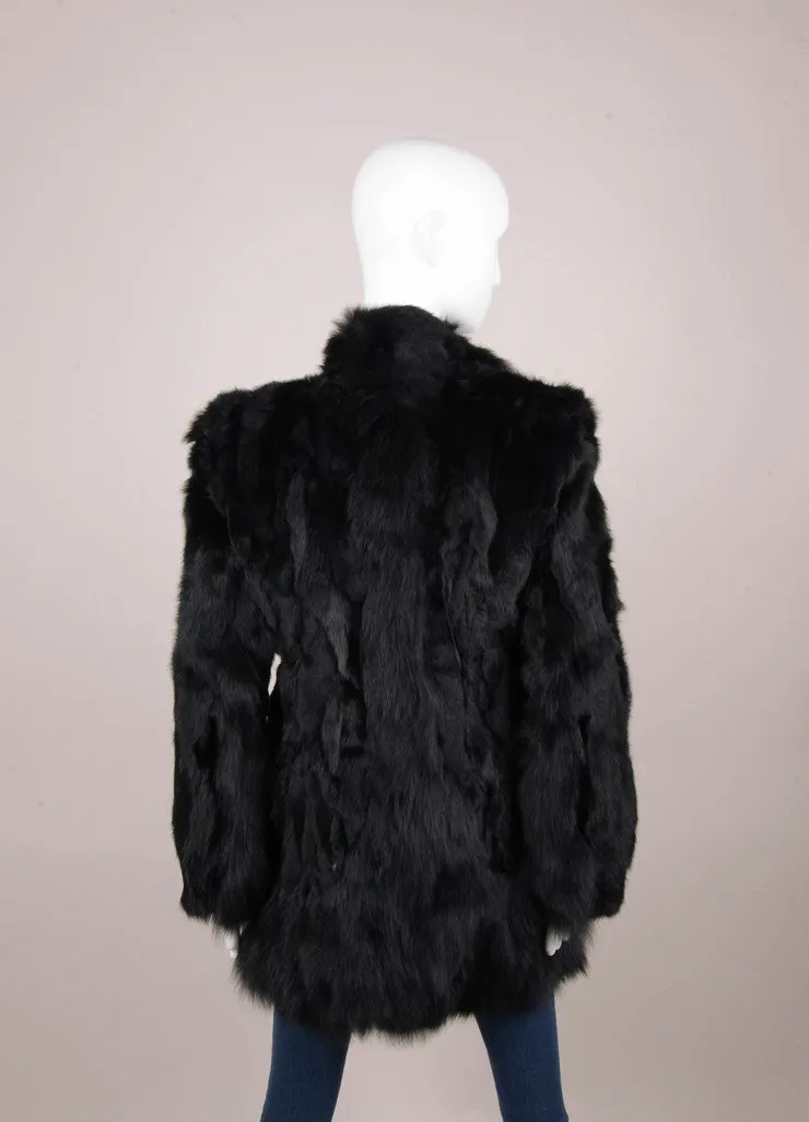 New With Tags Black Rabbit and Fox Fur Leather Pocket Trim Coat