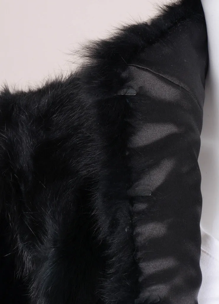 New With Tags Black Rabbit and Fox Fur Leather Pocket Trim Coat