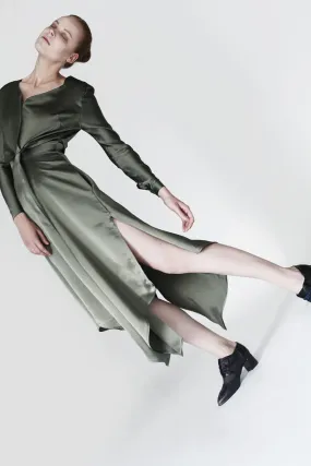 Origami Viscose Triangle Folds Midi Dress / Olive