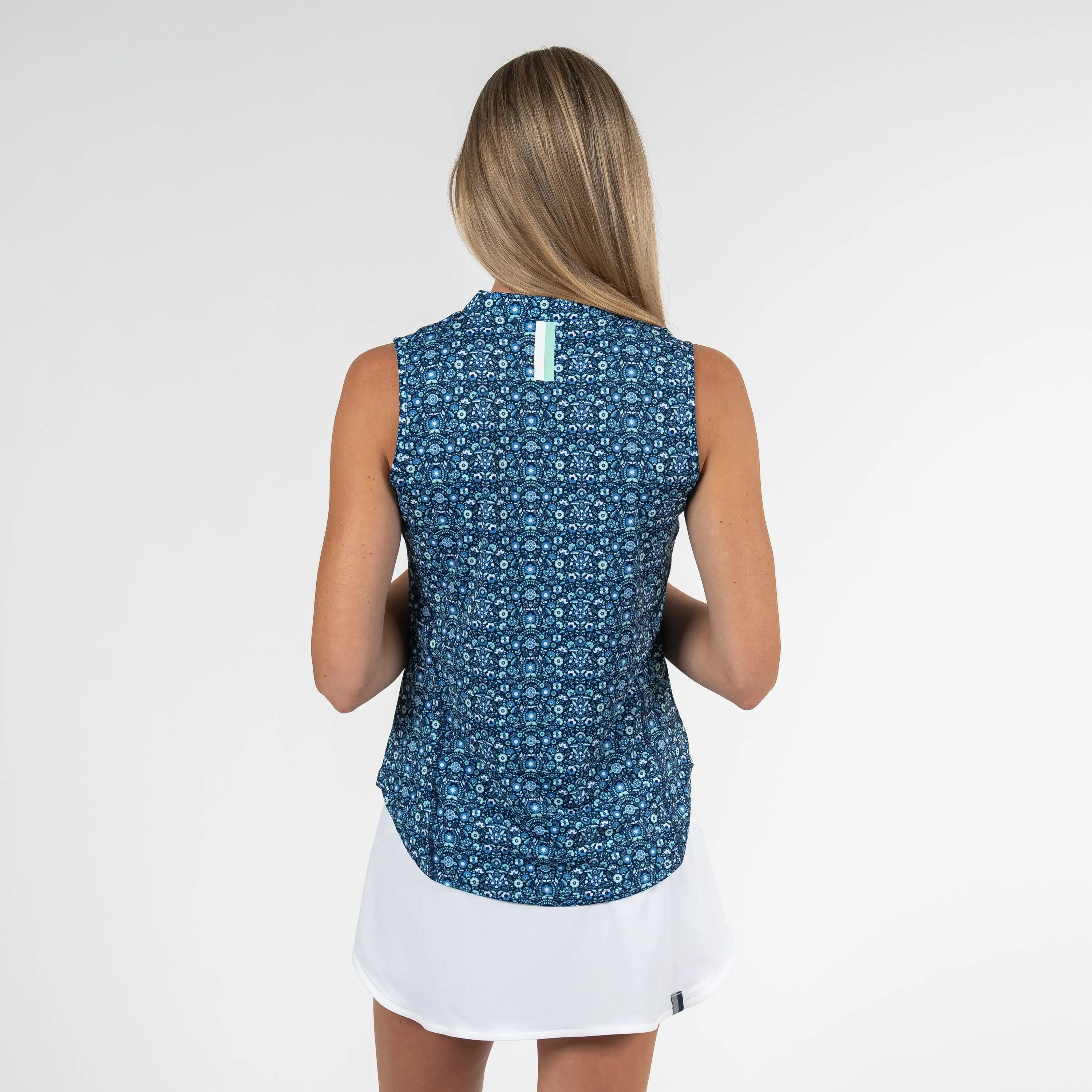 Passiflora Sleeveless Zip | The Passiflora - Admiral Navy/Mint Green