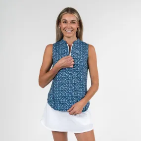 Passiflora Sleeveless Zip | The Passiflora - Admiral Navy/Mint Green