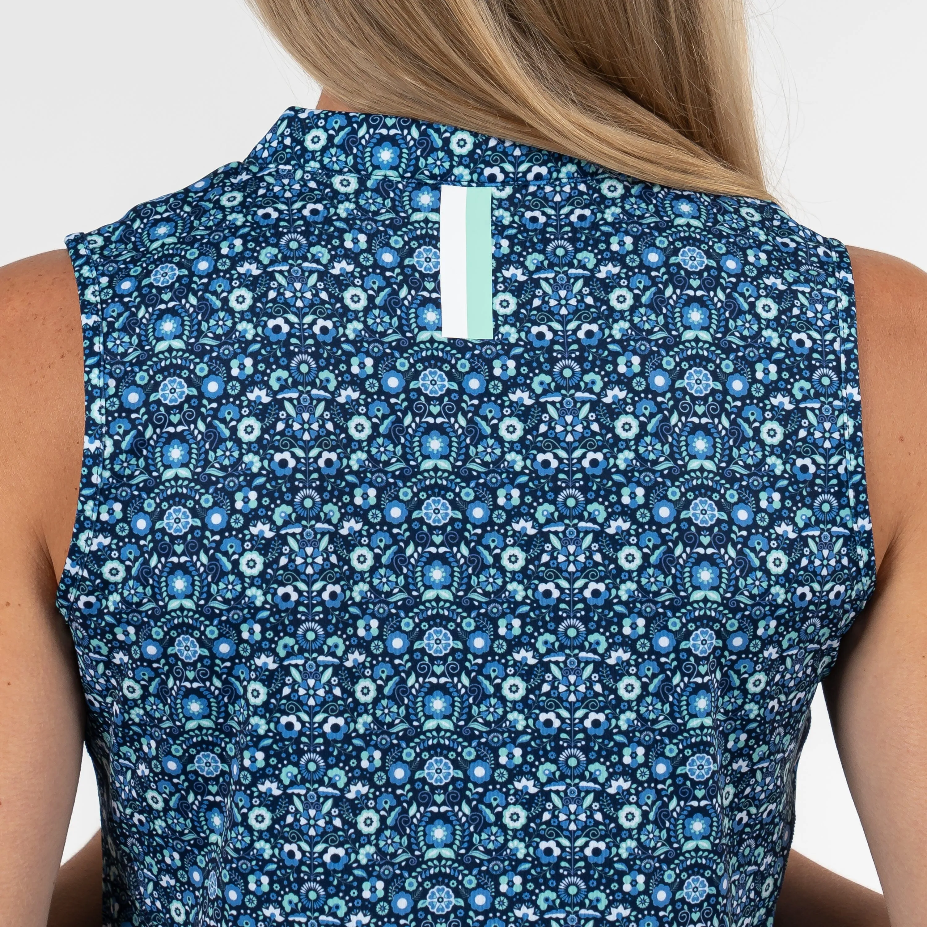 Passiflora Sleeveless Zip | The Passiflora - Admiral Navy/Mint Green