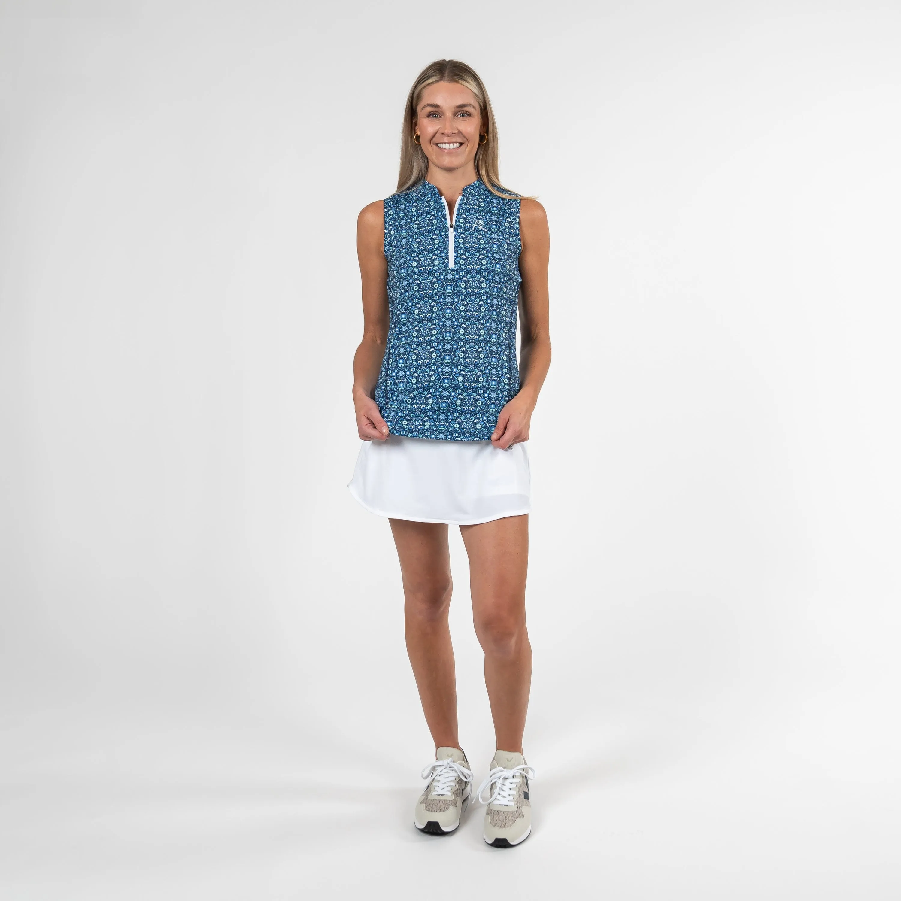 Passiflora Sleeveless Zip | The Passiflora - Admiral Navy/Mint Green