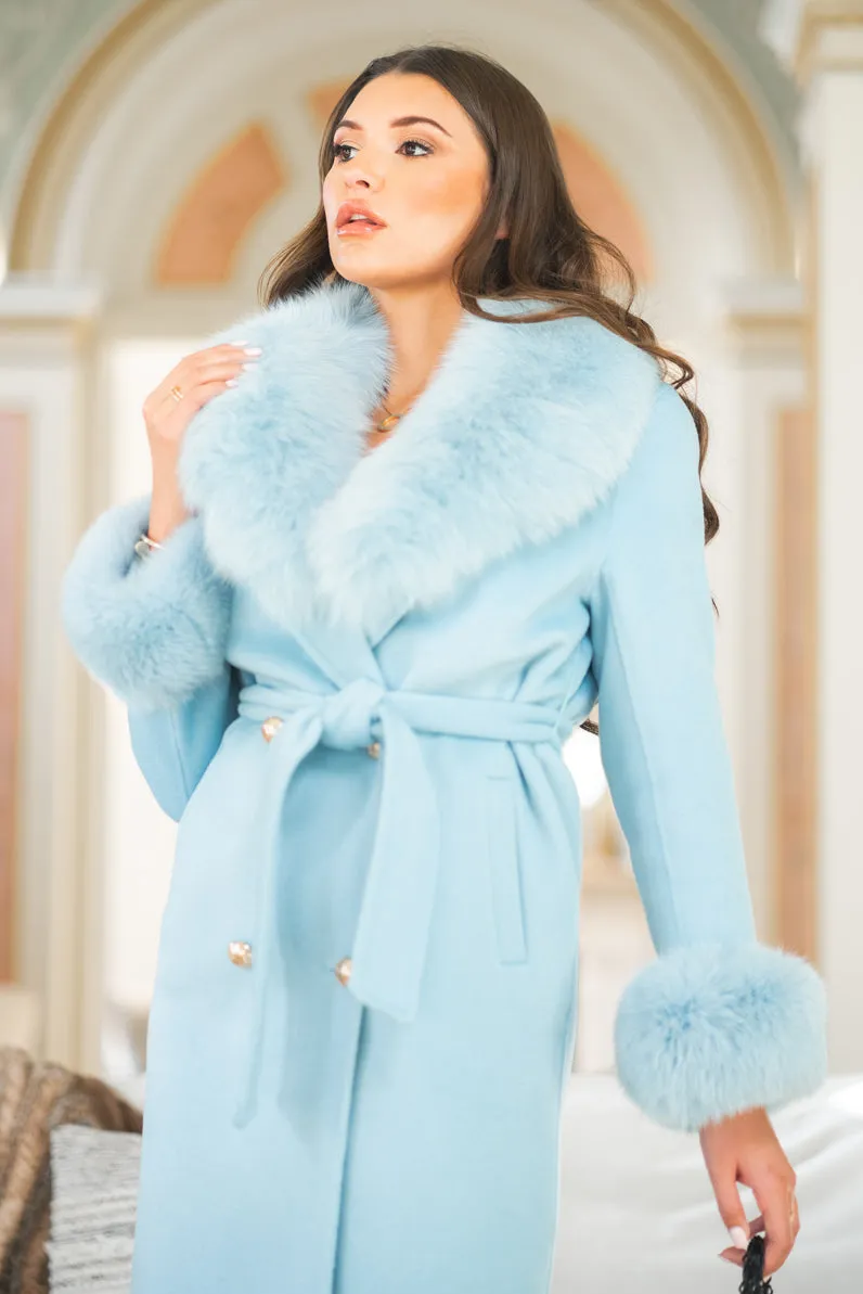 Pastel Blue Luxury Fur Cashmere Coat