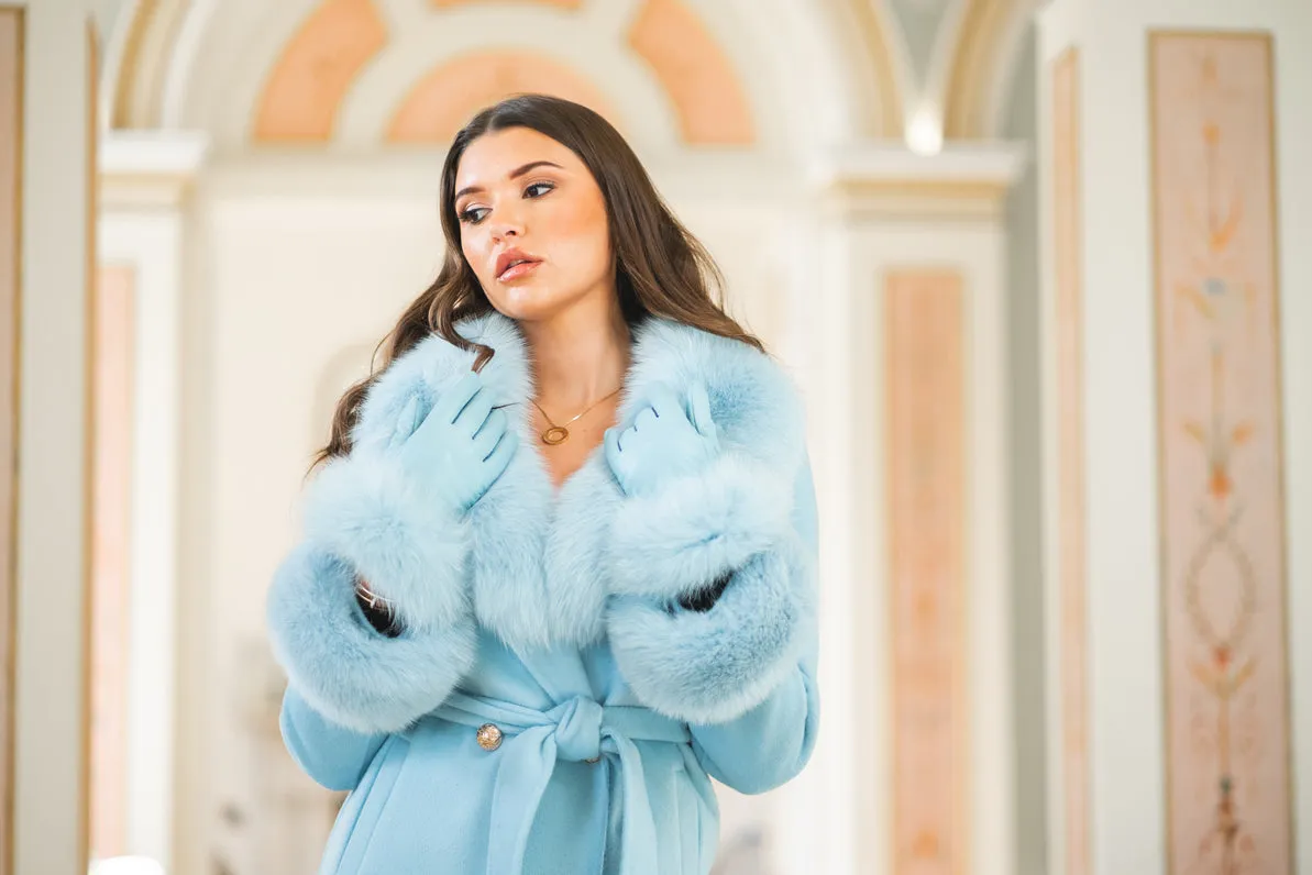Pastel Blue Luxury Fur Cashmere Coat