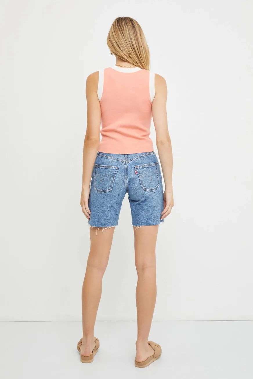 Peach Classic Crewneck Contrast Sleeveless Top