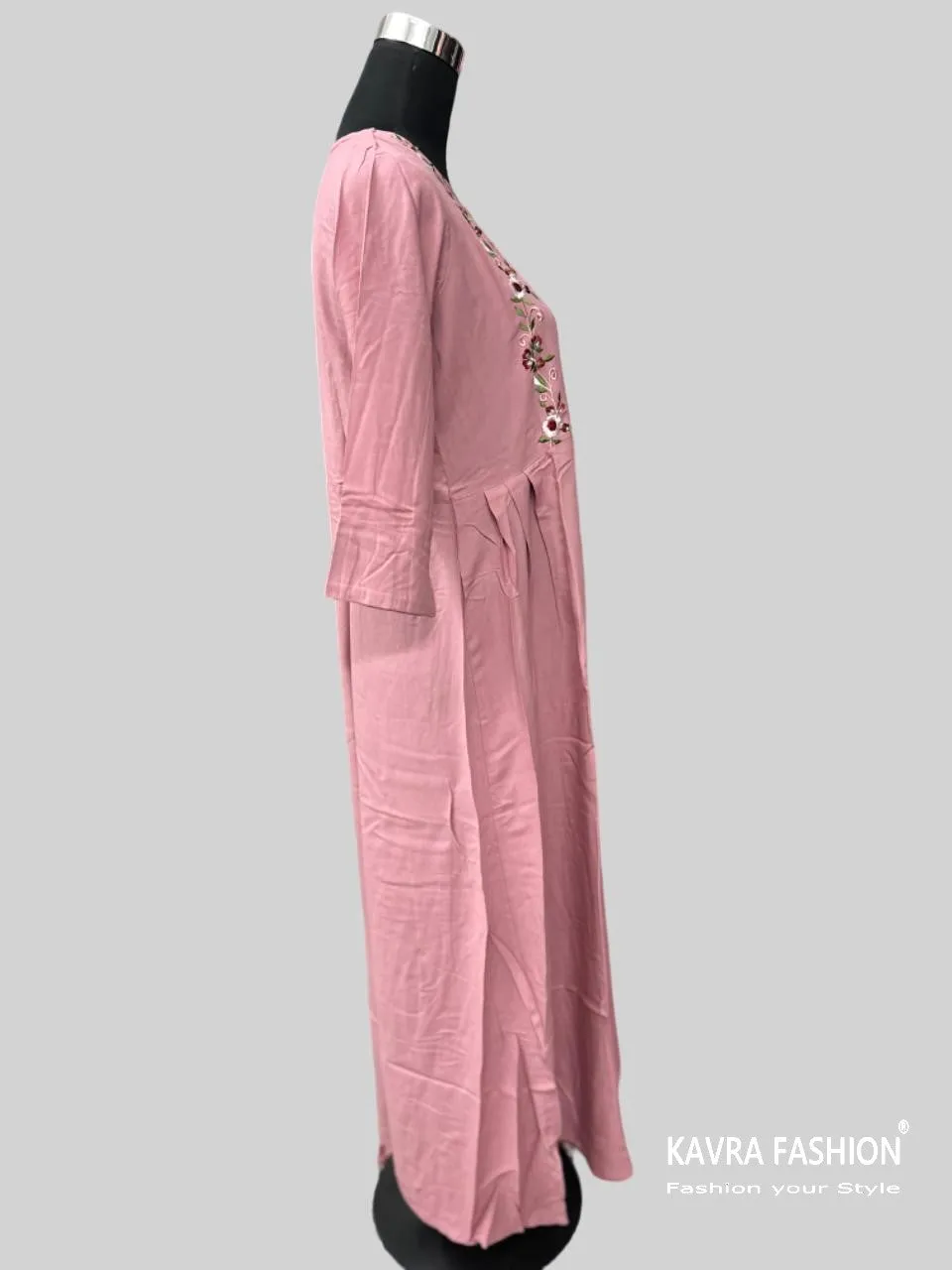 Peach Heavy Rayon Embroidered Long Anarkali Kurti