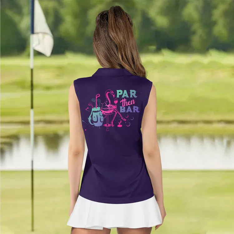 Personalized Name Gradient Par Then Bar Flamingo Women Sleeveless Polo Shirt