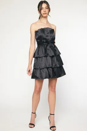 Pleated Strapless Tiered Mini Dress