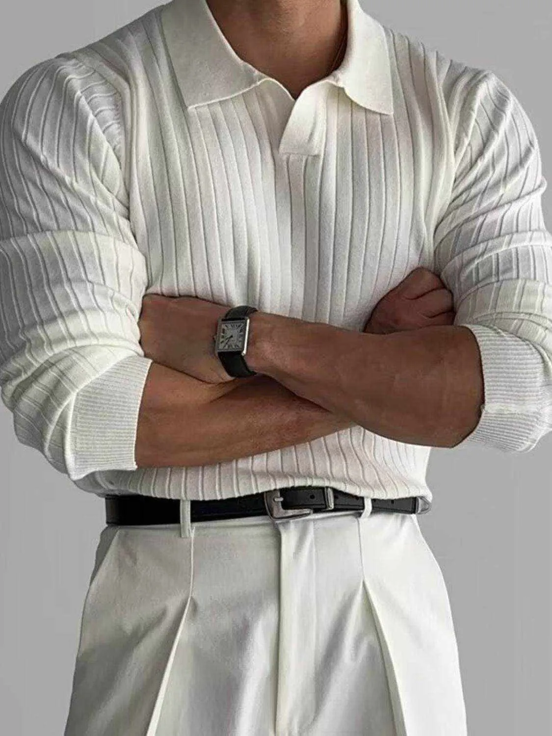 Plus Size Collared Neck Long Sleeve Polo