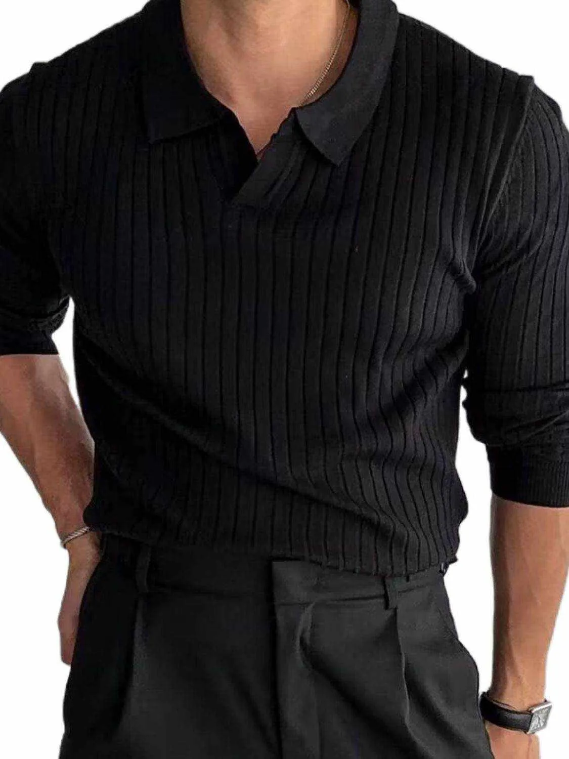 Plus Size Collared Neck Long Sleeve Polo