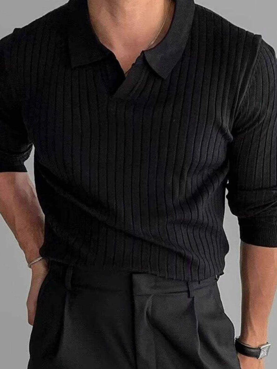 Plus Size Collared Neck Long Sleeve Polo