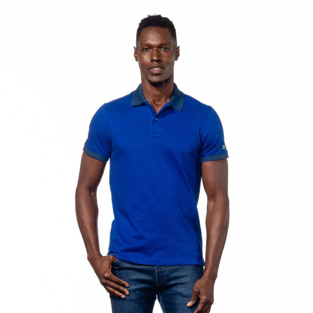 Sax Polo with Double Sided Navy and Yellow Paisley Print Collar