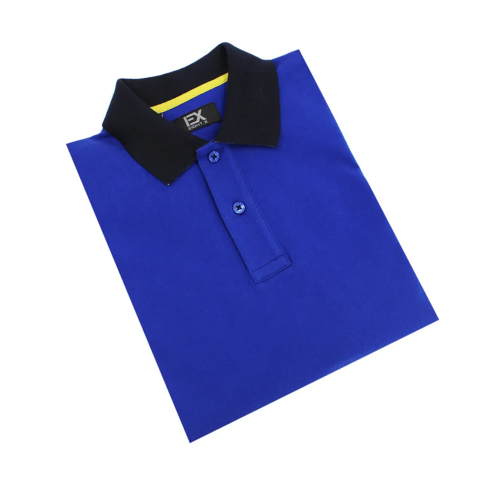 Sax Polo with Double Sided Navy and Yellow Paisley Print Collar
