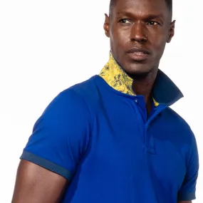 Sax Polo with Double Sided Navy and Yellow Paisley Print Collar