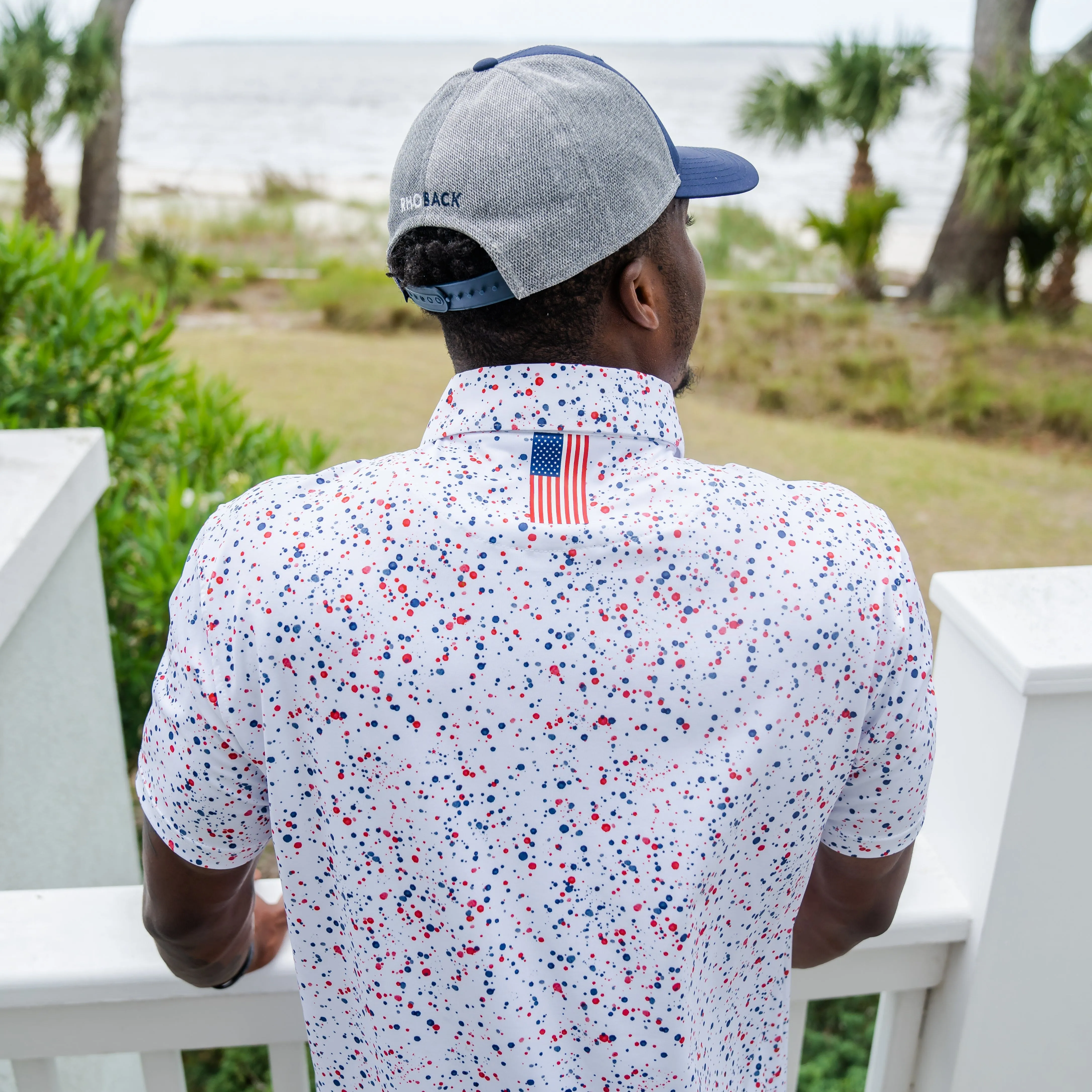 The Bootleg Splatter | Performance Polo | The Bootleg Splatter - White/Classic Red - USA