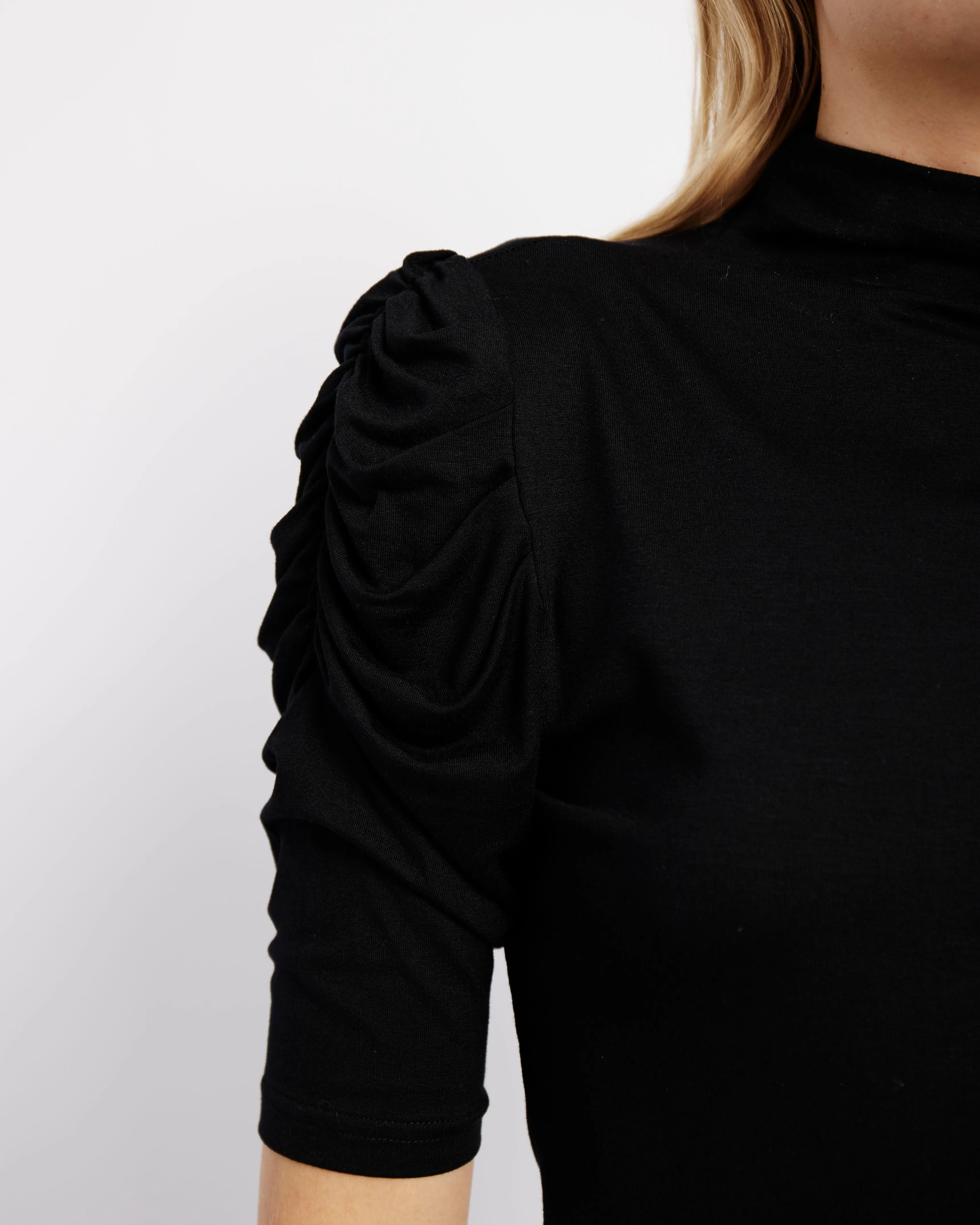 The Luxe Essential Polo with Draped Sleeve in Black