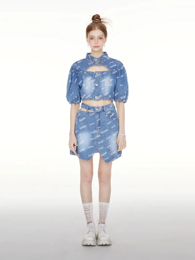 Top Logo Denim Short Polo