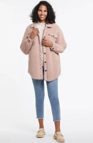 Tribal Dusty Lilac Faux Sherpa Shacket